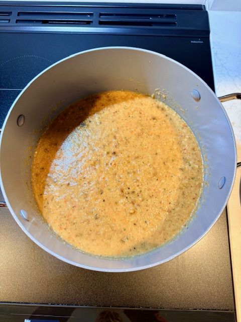 Luscious, velvety roasted red pepper soup in a bowl