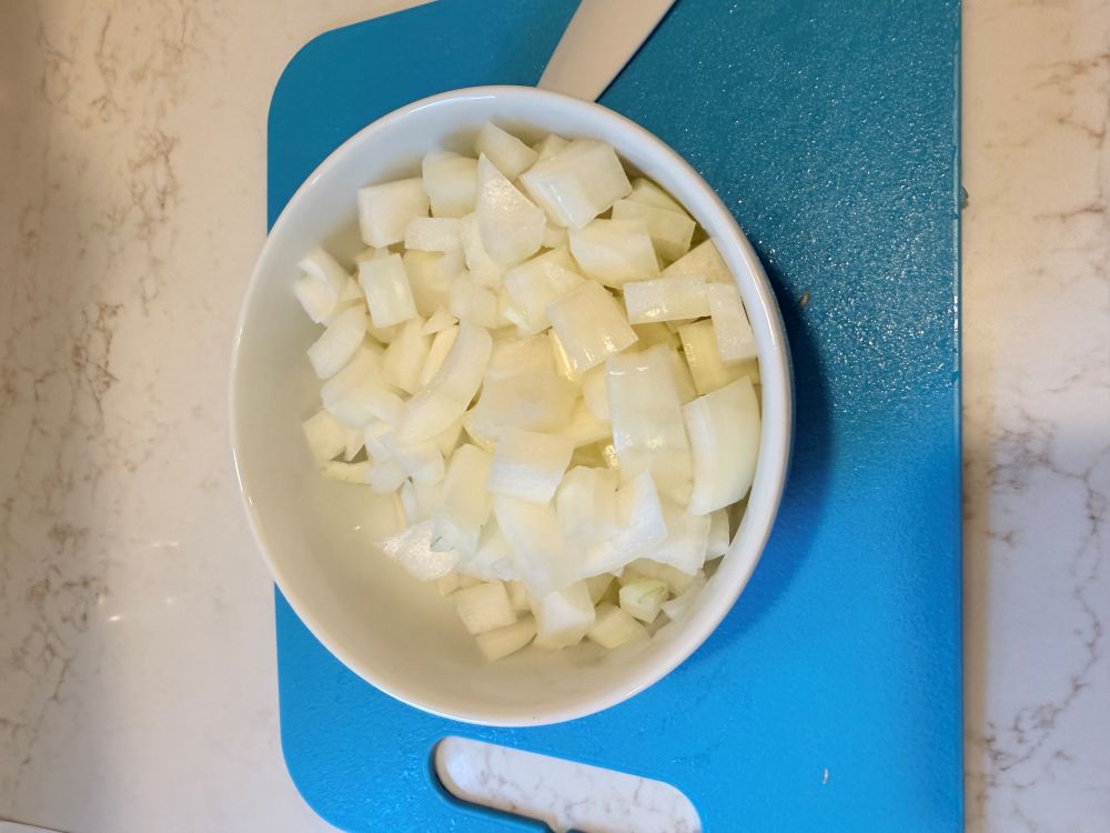 Diced sweet onion in a bowl