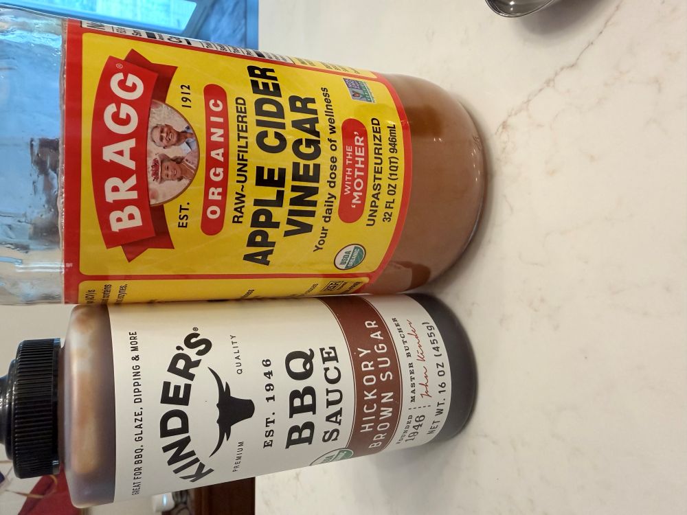 Kinder's BBQ sauce and apple cider vinegar