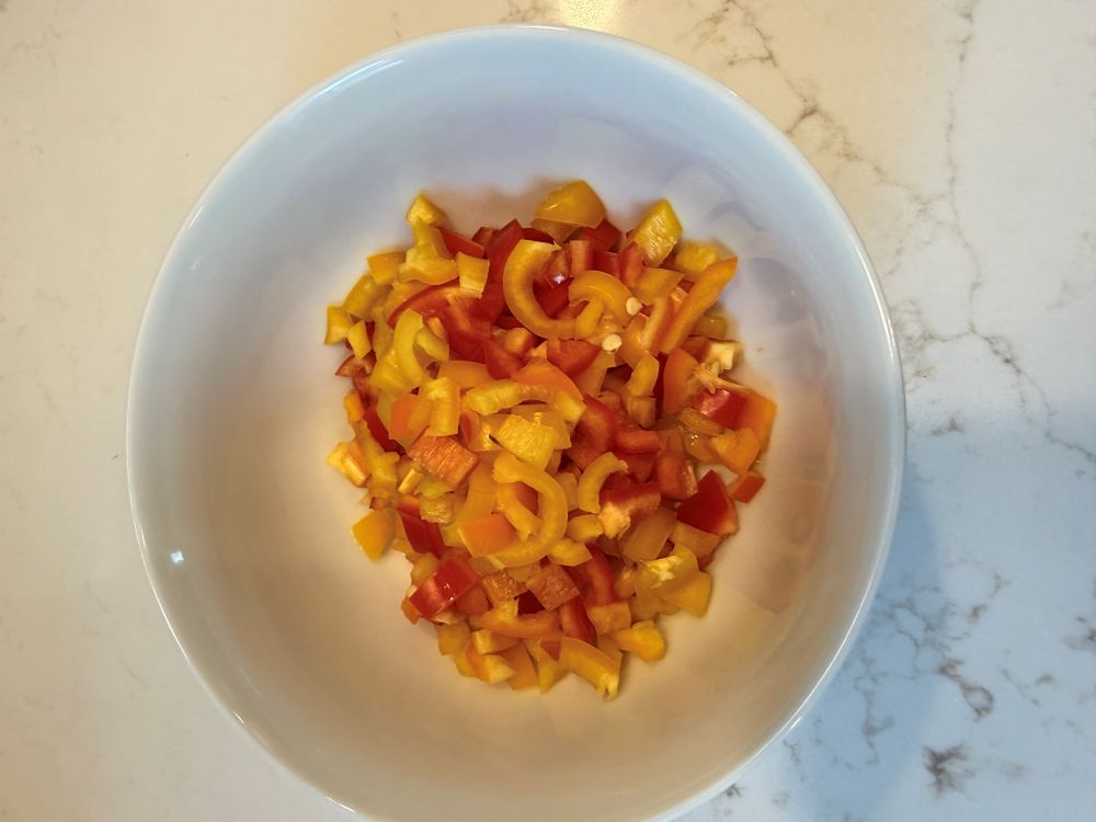Diced red and yellow bell peppers