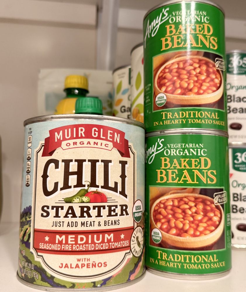Baked beans in the pantry next to chili starter